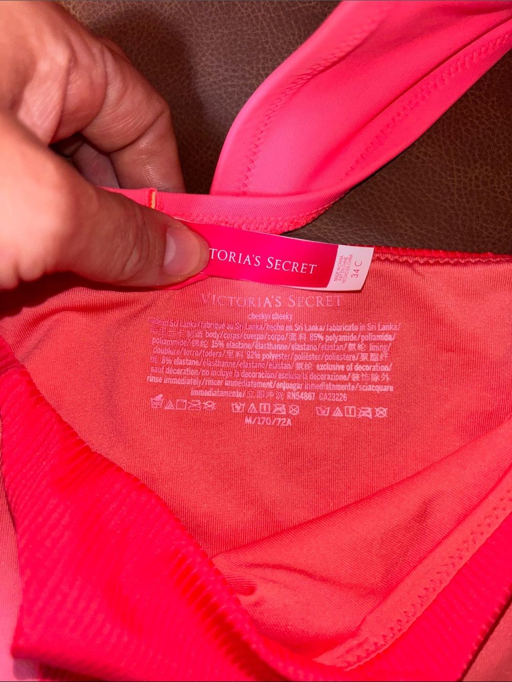 Victoria's Secret Coral Pink Ruffle Bandeau Bikini Set 34C Top Med Bottoms - Picture 2 of 8